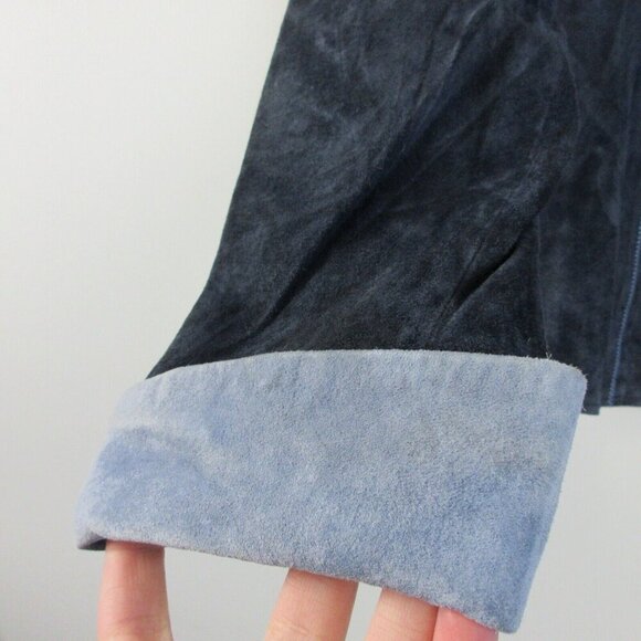 Willi Smith Collared Suede Shacket Womens XL Blue Leather Shirt y2k Jacket 684 - Picture 6 of 12